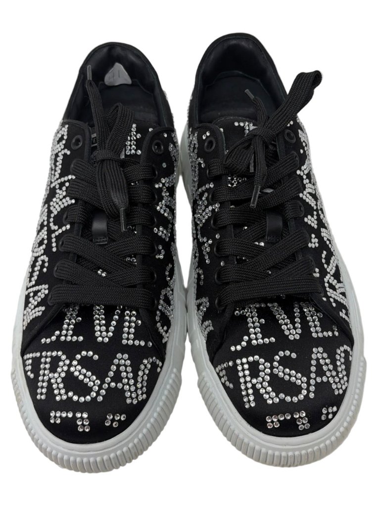 Versace-Preloved Black Satin/Crystal Sneakers Sz-41